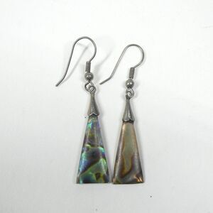 Mother of Pearl Triangle Earrings Vintage Dangle Silver Abalone Shell